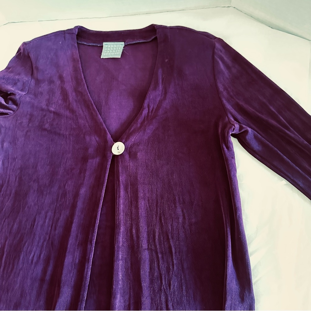 Vintage Rabbit Rabbit Rabbit Open Cardigan, 2P, Deep Purple, Y2K - Picture 9 of 12